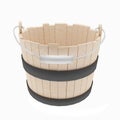 Wood bucket object on isolated white in 3D illustration