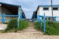 Wood Building Built on the Beach, Deserted and Desolate Beach in Winter Time