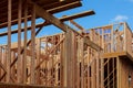 New residential construction home framing with roof view Royalty Free Stock Photo