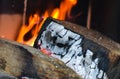 Wood burning on fire