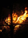 Wood burning fire pit bonfire night photo Royalty Free Stock Photo