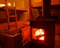 Wood burning stove in a Department of Conservation hut, Aotearoa / New Zealand