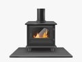 Wood burning stove iron fireplace with fire inside Royalty Free Stock Photo