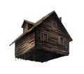 Wood cabin. cabin side angle. three windows on the side of the house. small attic.