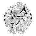 Wood cabin coloring page