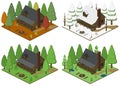 Wood cabin, four season. Isometric vector