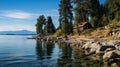 Wood Cabin Near Lake: Nikon D850, 32k Uhd, Seaside Scenes Royalty Free Stock Photo