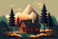 Wood cabin. Wooden house in the forest. Vector illustration