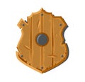 Wood cartoon old scratched shield icon,asset, element for casual mobile game