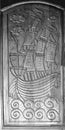 Wood carving boat pattern on black and white background, wooden door Royalty Free Stock Photo