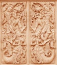 Wood carving Buddhist temple door Royalty Free Stock Photo
