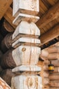 Wood carving column pillar closeup with crack Royalty Free Stock Photo