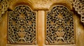 Wood carving, floral pattern carved on wooden background. gebyok.