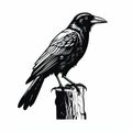 Realistic Vector Illustration Of Crow Sitting On Stump