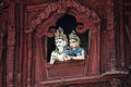 Wood carving shiva and parvati statue at Basantapur Durbar Square Royalty Free Stock Photo