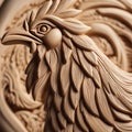 Wood carving, small wooden chicken, wood work photography, close-up