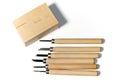 Wood carving tools with basswood Royalty Free Stock Photo