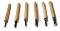 Wood carving tools isolated on a white background. Set of various cuts Royalty Free Stock Photo