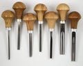 Wood carving tools on white background