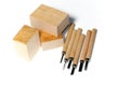 Wood carving tools with wood Royalty Free Stock Photo