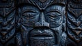 Wood carving totem face typical of Maori cultural artefacts, Matariki, banner, copy space Royalty Free Stock Photo