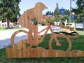 wood carvings with sports images