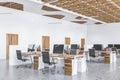 Wood ceiling open space office corner with doors Royalty Free Stock Photo