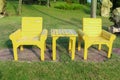 Wood Chair in garden.