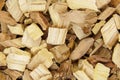Wood chips for smocking texture background. Natural wood smoking chunks, top view