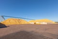 Wood chips storage in timber terminal. Sawdust.