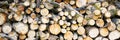 Wood chop stove. Woodpile texture background. Trees store. Hardwood pile stack