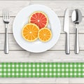 Wood Cloth Knife Fork Spoon Plate Citrus Fruits