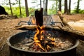 Wood and coal burning in a bbq Royalty Free Stock Photo