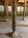 Wood colonnade inside the mosque Juma of Khiva in Uzbekistan.