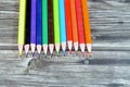 wood color pencils of different colors for painting  on wooden background, back to school concept, school supplies and Royalty Free Stock Photo