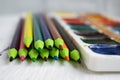 Wood color pencils group to draw paint for drawing Royalty Free Stock Photo