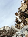 Wood,concrete rubble and twisted metal skyline on a demolition s Royalty Free Stock Photo