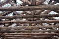 The wood construction above the heads of walking people Royalty Free Stock Photo