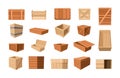 Wood container. Cartoon warehouse with wooden boxes crates pallets containers for delivery goods, market shipment