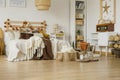 Wood in cozy bedroom interior Royalty Free Stock Photo