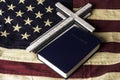 American Flag Wood Cross And Bible