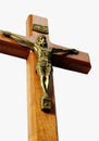 Wood cross with body of Jesus from beneath