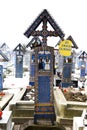 Wood cross decorated in the famous Merry Cemetery of Sapanta in Romania.