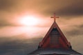 Wood cross on thai style roof of historical wood church Royalty Free Stock Photo