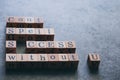 Wood cube letter word of Cant Spell SUCCESS without U. Idea of motivation and inspiration in business vision and corporate