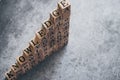 Wood cube letter word of knowledge, educated, passion, wisdom, learn, goal, aim, and do with copy space. Photo of business Royalty Free Stock Photo