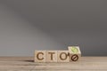 Wood cubes with acronym `CTO` - `Chief Transformation Officer` on a beautiful wooden table, studio background. Business concep