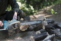 Wood cutting with Chainsaw