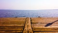 Wood deck with water view Royalty Free Stock Photo