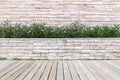 Wood decking or flooring and plant in garden decorative